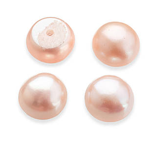 Перли Натуральний Пресноводний, Круглий, Колір: Рожевий, Розмір: 7-8х6.5-7 мм, Отвір нековзне, 1 мм, 2 пары