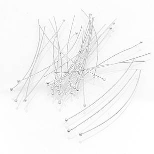 Піни з Кульком, Латунь, Колір: Срібло, Розмір: 70х0.6мм, Кулька 1.5мм, (30 шт)