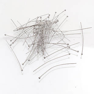 Піни з Шариком, Латунь, Колір: Платина, Розмір: 70х0.6мм, Кулька 1.5 мм, 30 шт