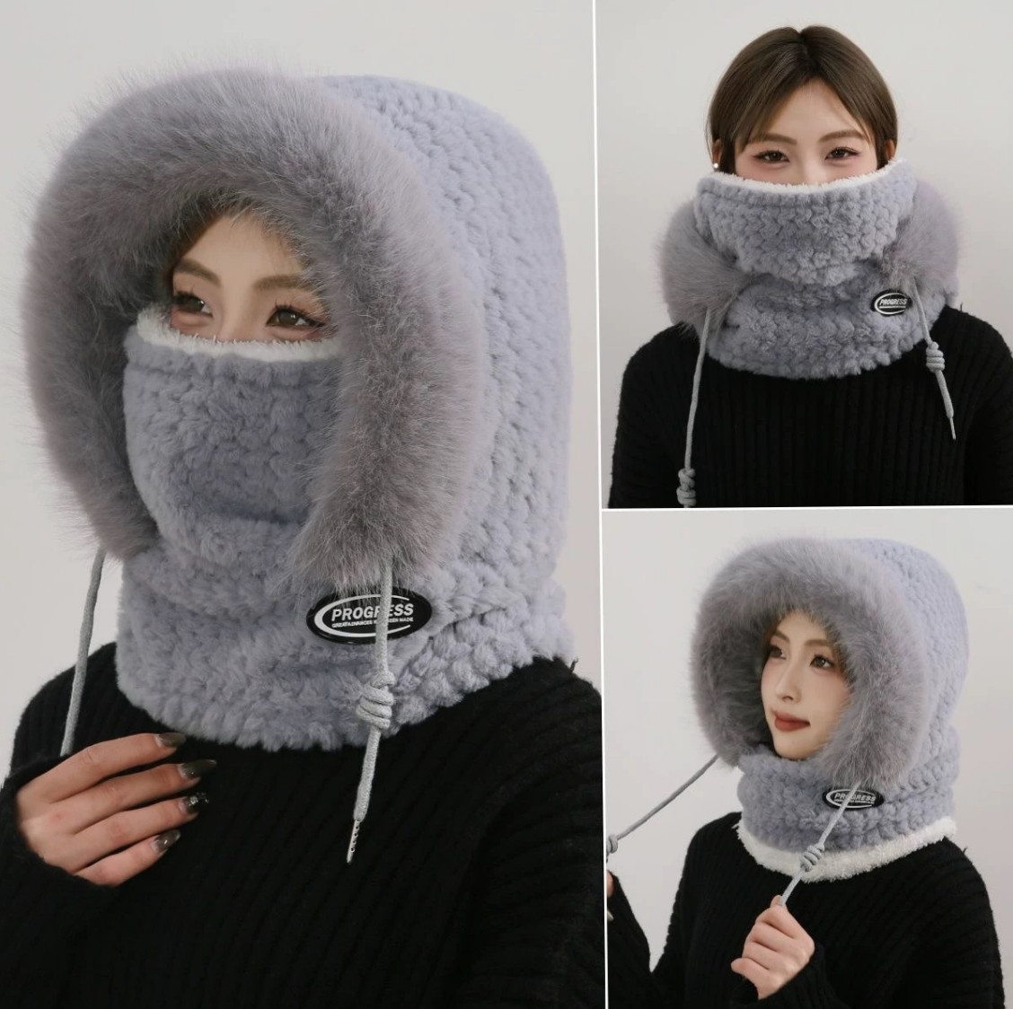 Теплий хутряний капор, шапка з шарфом