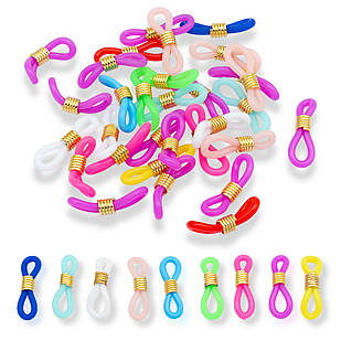 Тримачі для Очків, Петлі для Очків, Силікон, Залізна Фурнітура, Колір: Мікс, Розмір: 22х7.5мм, (40 шт)