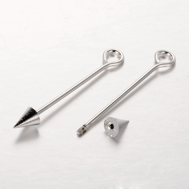 Піни з кільцем, Латунь, Стріла, Колір: Срібло, Розмір: 52-59х6мм, Відв-тіє 4 мм, Пін: 1.4 мм, 2 шт, фото 1