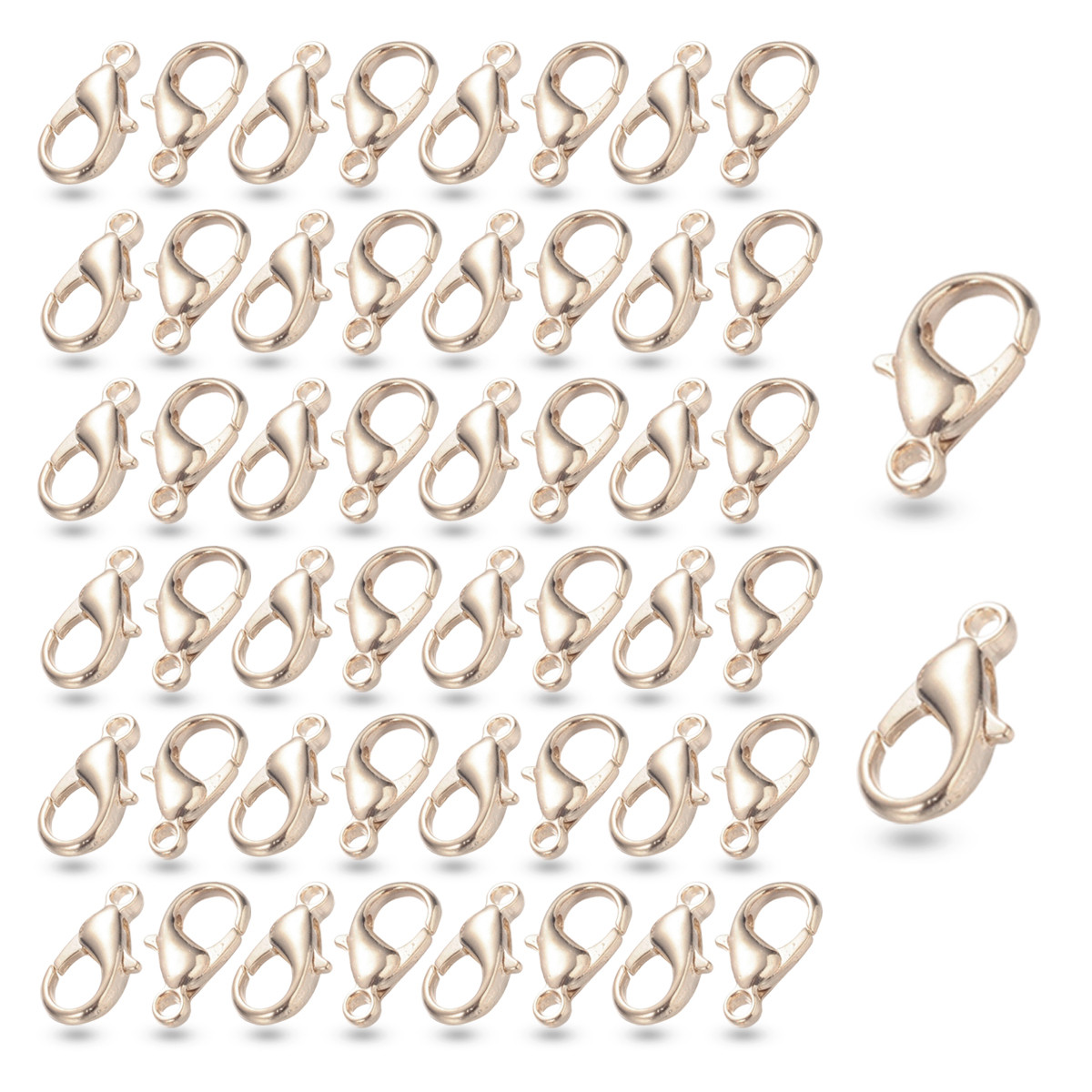 Застібка Карабін-Лобстер, Метал, Колір: Рожеве Золото, Розмір: 14х8мм, Отвір 2 мм, 50 шт, фото 1