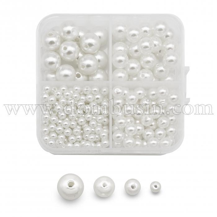 Набір для виготовлення прикрас, Перли Акрил та ABS пластик. Колір: Білий, Розмір: 4, 6, 8, 10 мм, 1 набор, фото 1