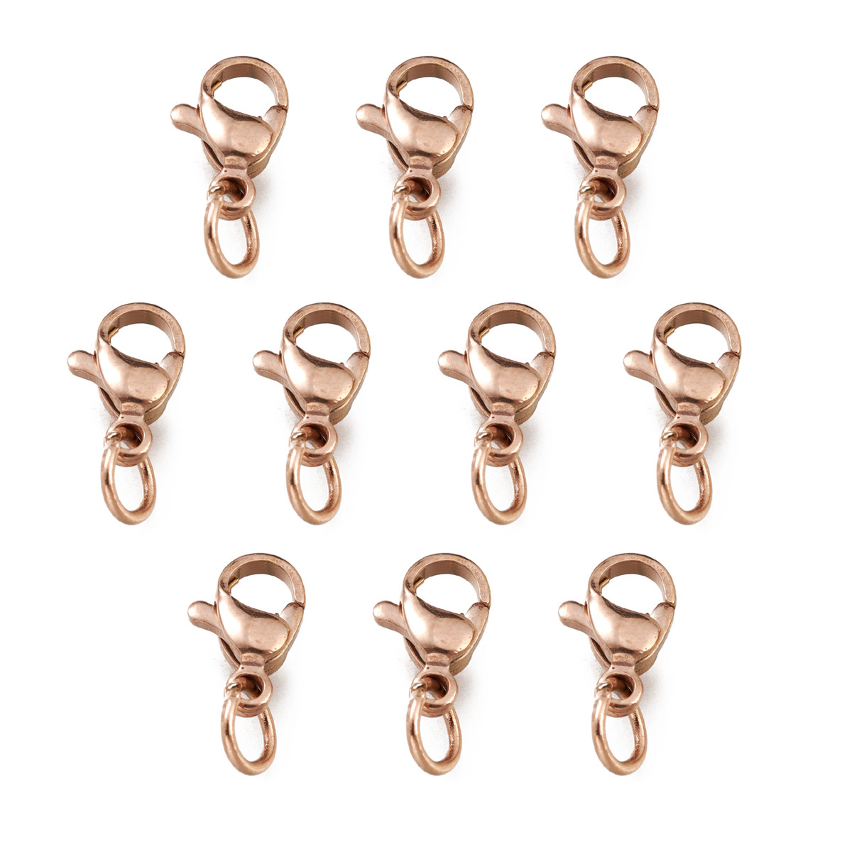 Застібка Карабін-Лобстер із сполучним кільцем, Неіржавка сталь, Іонне Покриття (IP), Колір: Рожеве, 10 шт, фото 1