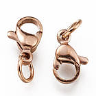 Застібка Карабін-Лобстер із сполучним кільцем, Неіржавка сталь, Іонне Покриття (IP), Колір: Рожеве, 10 шт, фото 6