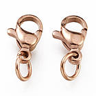 Застібка Карабін-Лобстер із сполучним кільцем, Неіржавка сталь, Іонне Покриття (IP), Колір: Рожеве, 10 шт, фото 7