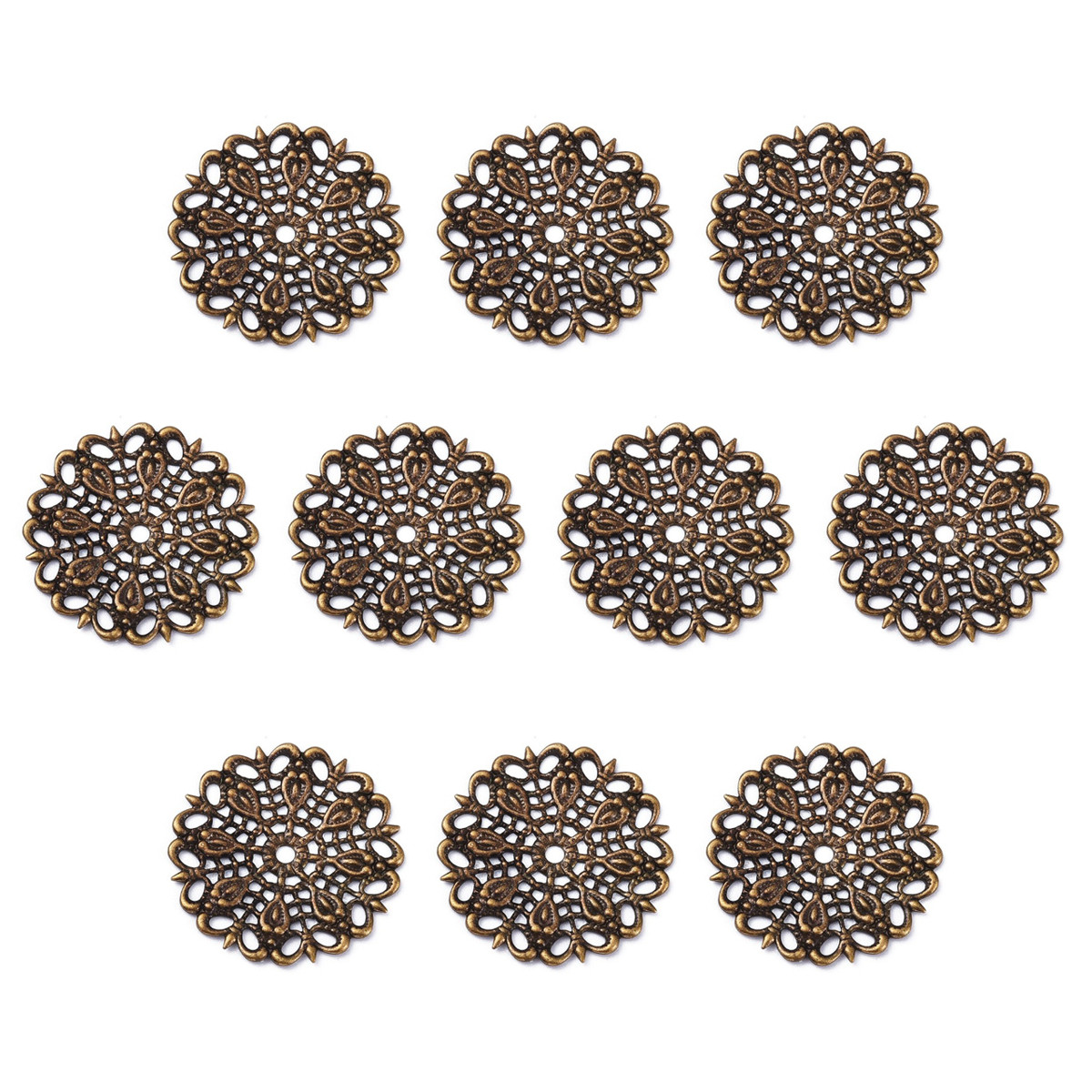 Підвіски Латунь Вінтажні, Плоскі Круглі, Філігранні, Колір: Бронза, Розмір: 25х1мм, Отвір 2 мм, 10 шт, фото 1