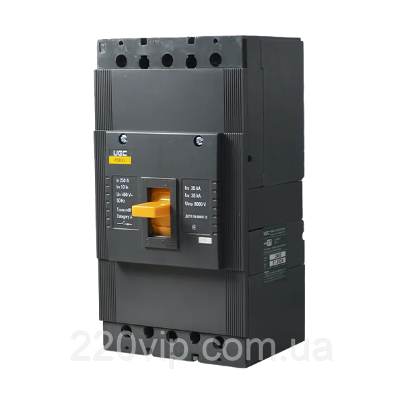 Автоматичний вимикач UEC PCB37 3P 250A 35 кА, MCCB-PCB-37-3-0250 Силовий УЕК, автомат корпусний щитовий, фото 1