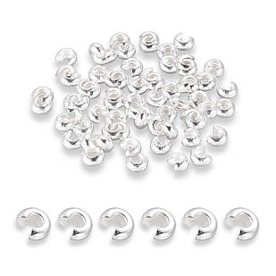 Бусини Кришки Кримпів, Латунь, Оболочки для затискних Бусин Стопперів, Срібло, 4 мм, Отвір 1.5-1.8 мм, приблизно