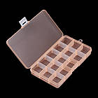 Контейнер для Бусин, Пластик, Лососевий, Прямокутний, на 15 Відсіків (знімних), Розмір: 19х10.2х2.2см, 1 шт, фото 3