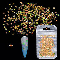 Конфетти Фигурные для Ногтей, Звездочки, Размер: 4х4х0.2мм, Цвет: Золотой, около 2г/уп, 1 упаковка