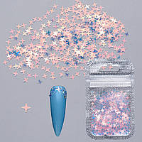 Конфетти Фигурные для Ногтей, Звездочки, Размер: 4х4х0.2мм, Цвет: Розовый, около 2г/уп, 1 упаковка