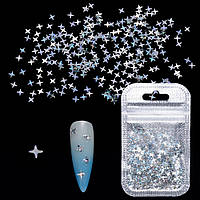 Конфетти Фигурные для Ногтей, Звездочки, Размер: 4х4х0.2мм, Цвет: Серебристый, около 2г/уп, 1 упаковка