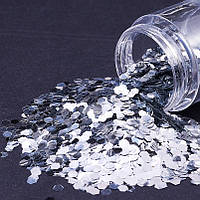 Конфетти Фигурные для Ногтей, Шестиугольник, Размер: 3х2.5мм, Цвет: Серебристыйый, около 4г/баночка, 1 баночка