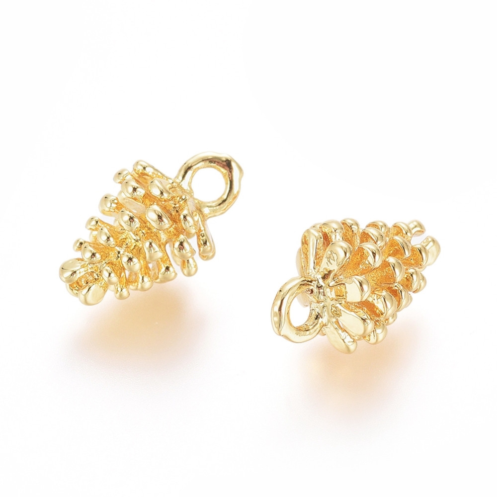 Підвіска Латунь, Шишка, Стійке Покриття Золото 18К, Розмір: 12.5х8мм, Отвір 1.8 мм, 2 шт, фото 1