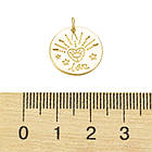 Кулон, Латунь, Плоский Круглий зі словом Love, Покриття Золото 16К, Розмір: 16х1.5мм, Отвір 3 мм, 1 шт, фото 5