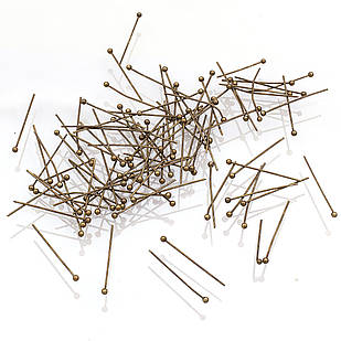 Піни з Кулькою, Латунь, Колір: Бронза, Розмір: 18х0.5мм, Кулька 1.5 мм, 100 шт