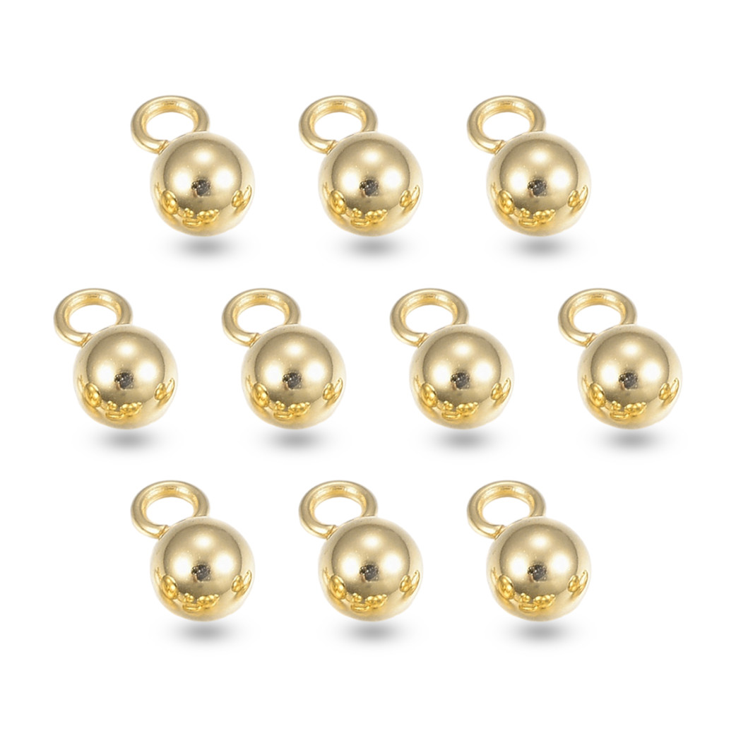 Підвіска Куля, Неіржавка сталь, Колір: Золото, Розмір: 6х3мм, Отвір 2 мм, 10 шт, фото 1