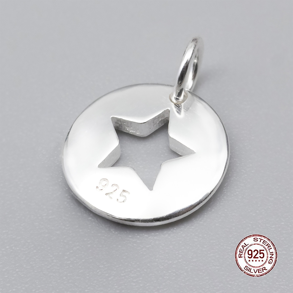 Срібло 925 Підвіска, Кругла, Плоска, Зірка, 14.5х11х1.5мм, Отвір: 3мм, 1 шт, фото 1