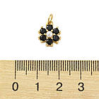 Підвіска Латунь, Квітка з Фіанітами та Перли, Покриття Золото 18К, Колір Фіанітів: Чорний, 1 шт, фото 3