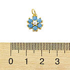 Підвіска Латунь, Квітка з Фіанітами та Перли, Покриття Золото 18К, Колір Фіанітів: Темно-блакитний, 1 шт, фото 3