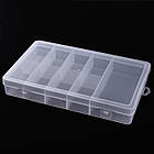 Контейнер для Бісера та Бусин, Пластиковий, Безбарвний, Розмір: 24.5x14.5x3.5см, Секції 14х6.5хсм і 6.8х3.7х3.7х3, фото 4