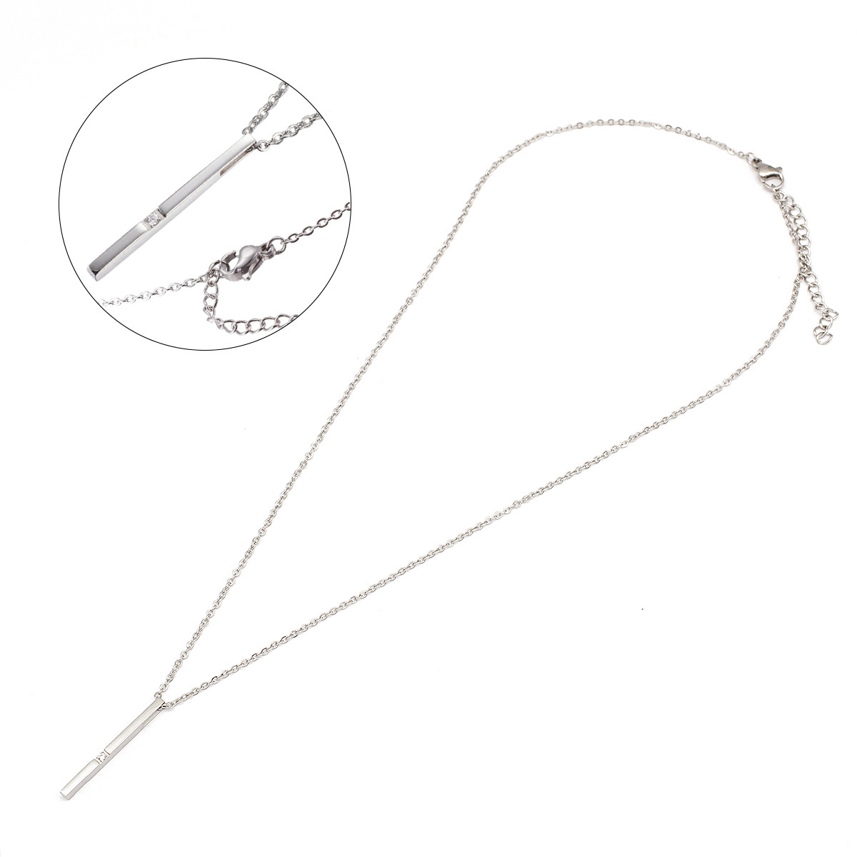 Намисто з Кулоном, Неіржавка сталь і Фіаніти, Бар, Ланцюг 45 см, Кулон: 30x2x3мм, 1 шт, фото 1