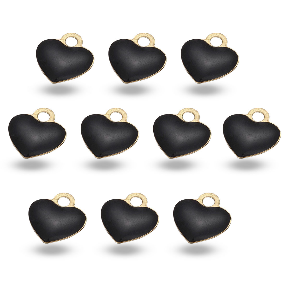 Кулон Серце, Латунь, емальований, Стійке Покриття Золото 18К, Колір: Чорний, Розмір: 10х9х2мм, 1 упаковка, фото 1