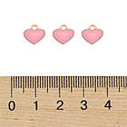 Кулон Серце, Латунь, емальований, Стійке Покриття Золото 18К, Колір: Рожевий, Розмір: 10х9х2мм, 1 упаковка, фото 3