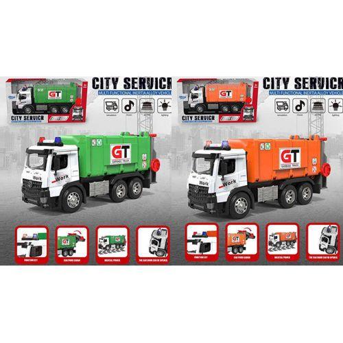 Сміттєвоз  інерція, 27,5см, звук, світло, рухливі деталі, гумові деталі, метал+пластик, 2 кольори, на бат(табл), в кор., фото 1