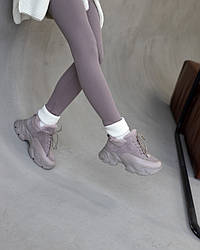 Жіночі зимові комбіновані кросівки з натуральної шкіри та замші капучино з теплим хутром 37,38,39