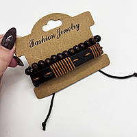 Подарок для парня папы мужа брата браслеты мужские кожаные многослойные набор 2 шт коричневые