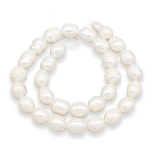 Перли Натуральний Пресноводний, Рис, Колір: Перламутровий, 10-12х9-10 мм, Отв-тіє 0.7 мм, приблизно 30 шт./31 см/нитка