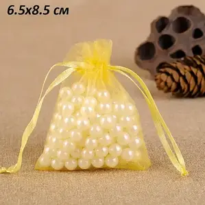 Подарункові мішечки з органзи / Упаковка - 10шт / 6,5х8,5см / Жовтий №33