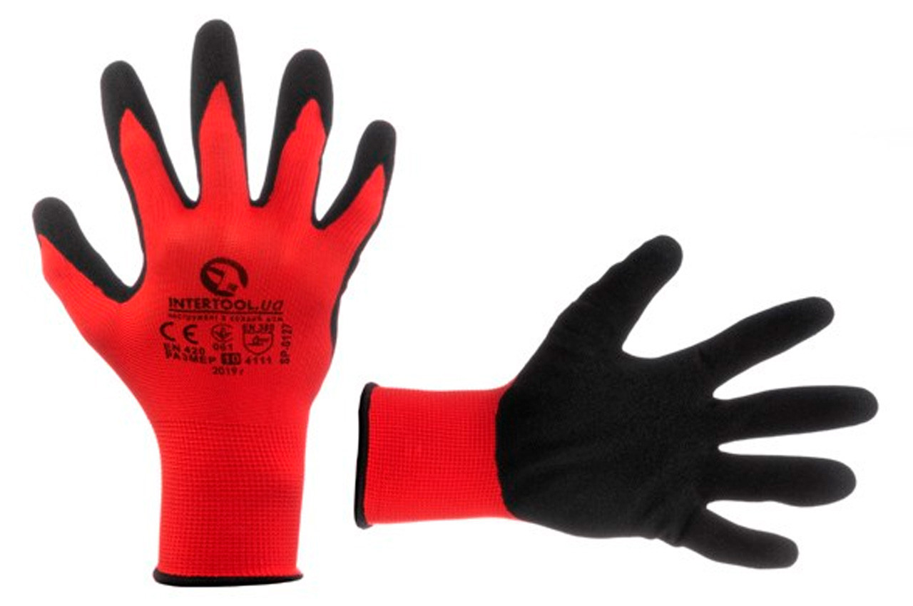 Рукавички Intertool нітрилові пориста 10" (червоно-Чорна) 3 шт. (SP-0127) (3 шт.), фото 1