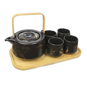 Чайний сервіз No Brand Мармурова розкіш 6 предметів Black 13155-83923