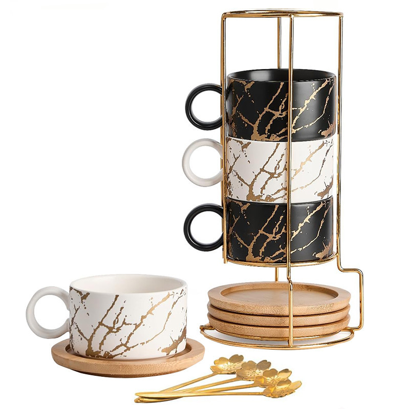 Набір чашок No Brand Мармурова розкіш 4 шт Black-White 13154-83929, фото 1