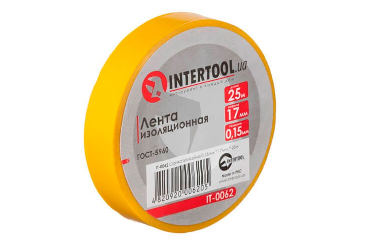 Стрічка ізоляційна Intertool 25 м x 17 x 0.15 мм жовта (IT-0062) (10 шт.), фото 1