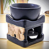 Аромалампа для ефірних олій "Куб зі слонами", кераміка, 8x6,5x6,5 см, Чорна