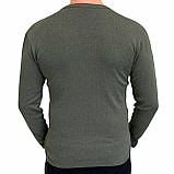 Зимовий чоловічий лонгслів термо кофта бавовна базова рубчик з флісовим начосом Хакі, фото 2