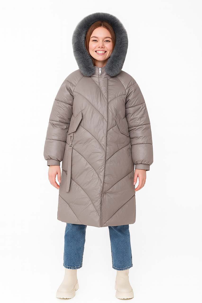 Жіноча зимова довга куртка сіра (WKL1), фото 1