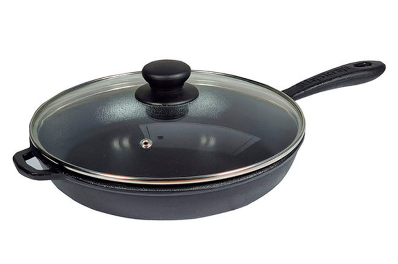 Сковорода чавунна 24 х 6см зі скляною кришкою (Т202С3), фото 1