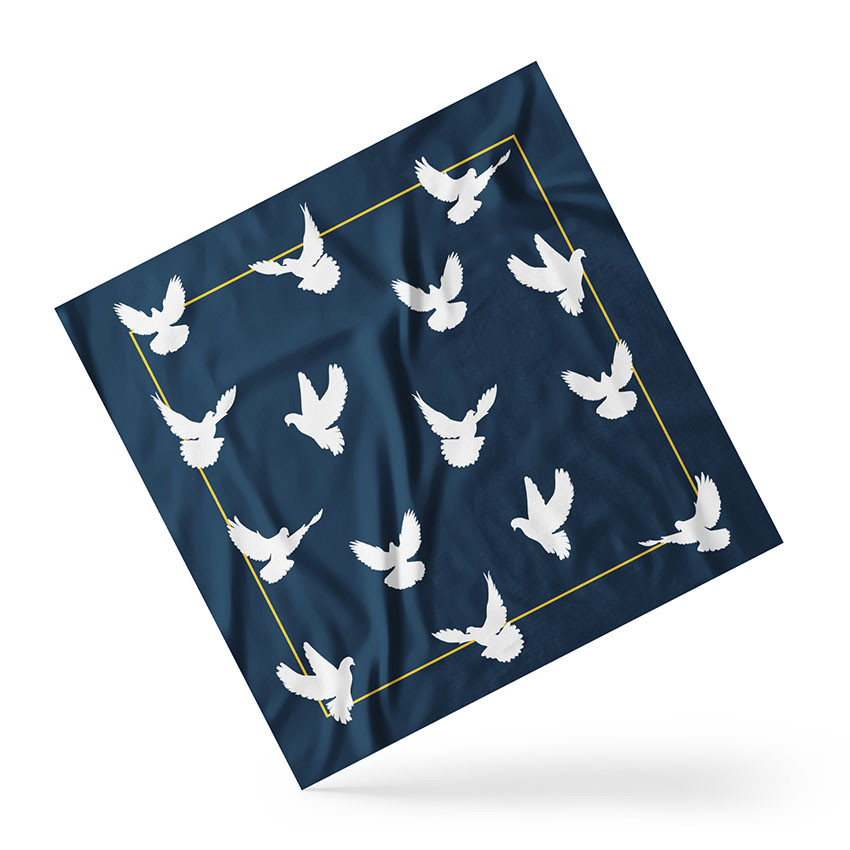 Хустка на голову і шию «Голуби. Крила свободи. Doves. Blue» принт 1