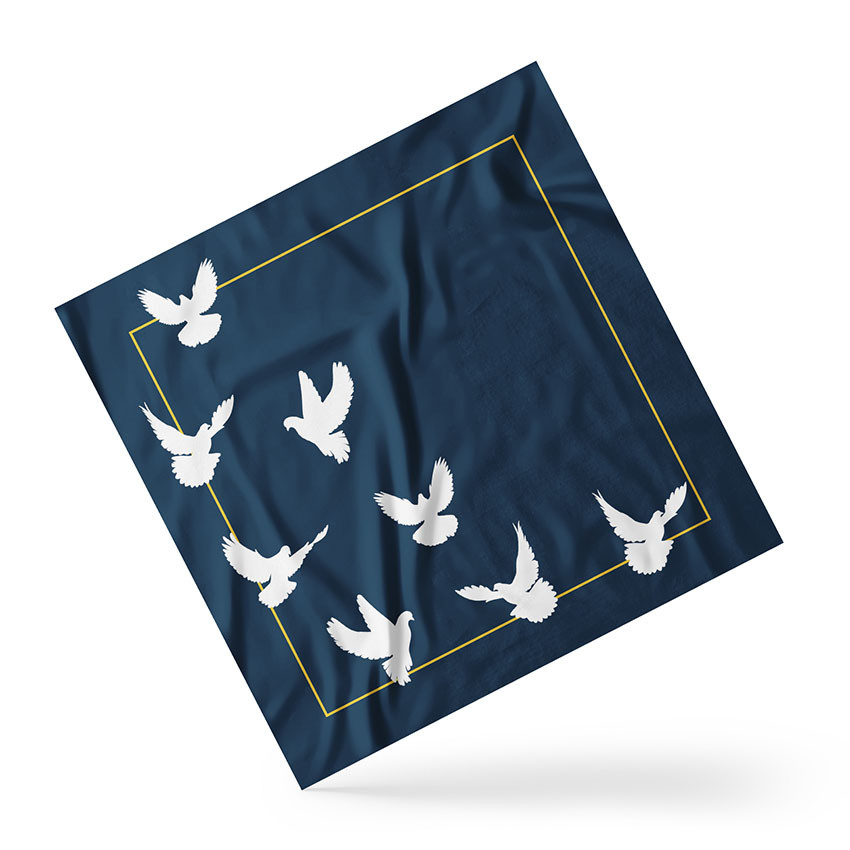Хустка на голову і шию «Голуби. Крила свободи. Doves. Blue» принт 2