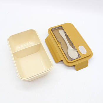 Ланч-бокс з ложкою на 2 відділи, Жовтий / Контейнер для їжі / Ланч бокс / Судок для їжі / Бокс для ланчу
