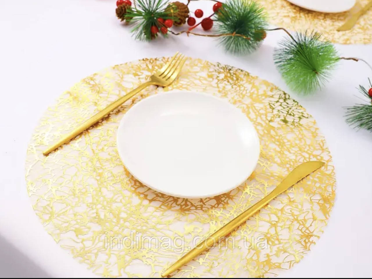 Золоті ажурні сервірувальнаи Серветки під тарілки та прилади ., фото 1
