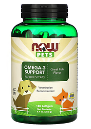 Omega-3 Support for Dogs/Cats Great Fish Now Foods Pets 180 капсул