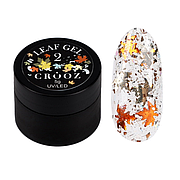 Гель для дизайну Crooz Leaf Gel прозорий гель з фольгованими листочками, 5 г