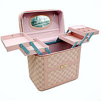 Косметичка органайзер з дзеркалом 27х20х18см, 4 рівні, Рожевий / Дорожня косметичка / Кейс для косметики